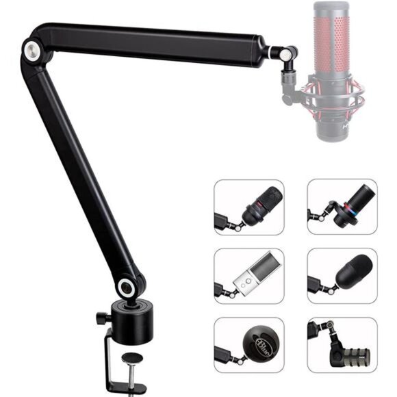 Mic Stand Boom Arm - Compatible with HyperX QuadCast, 360° Rotation Mic Stand - Picture 1 of 7